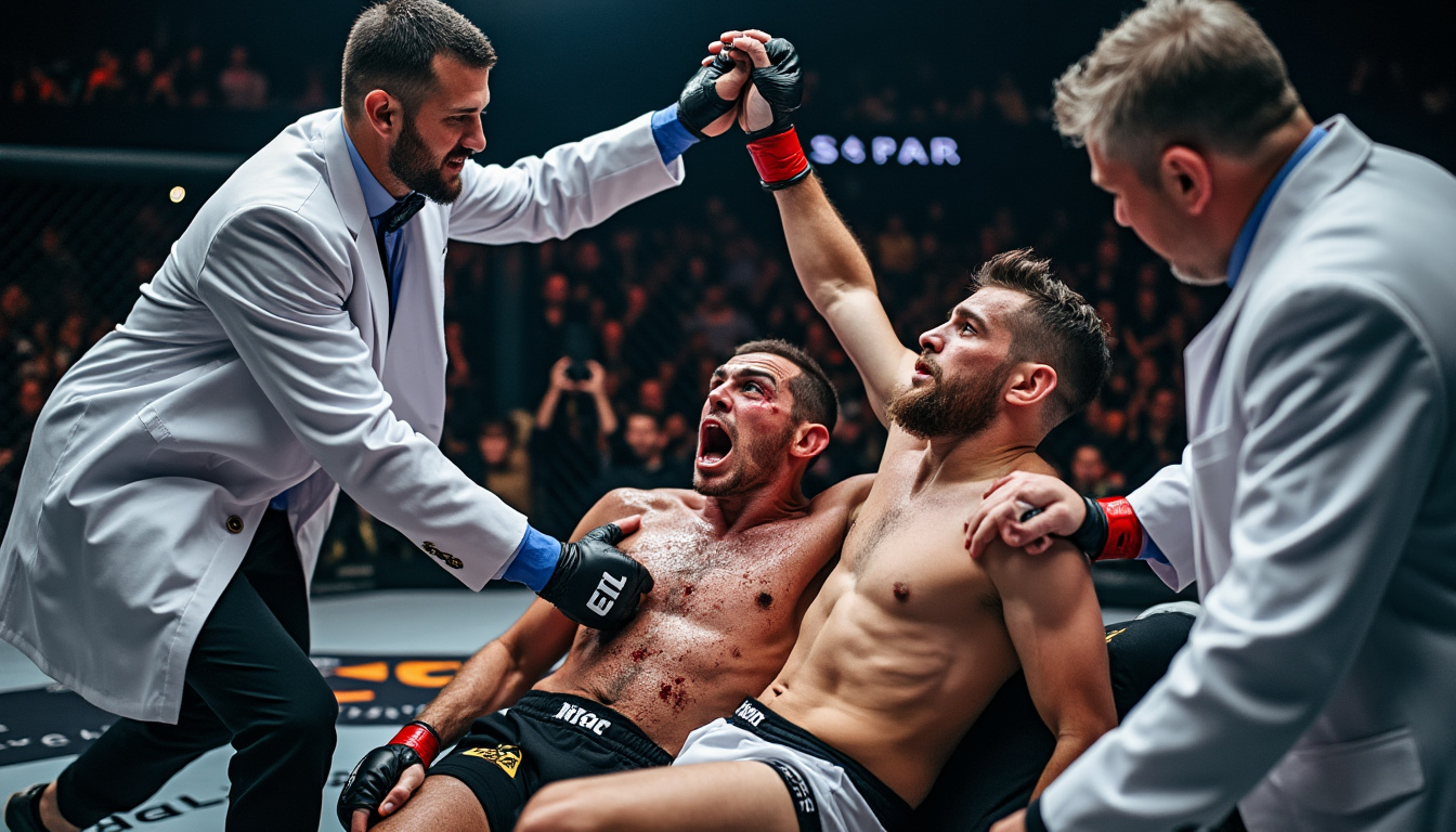 Arbitre de MMA intervenant lors d'un combat pour la sécurité des combattants